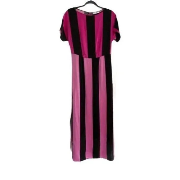 Christopher John Rogers for Target Pink/Black Striped Short Sleeve Maxi Dress - Picture 3 of 6